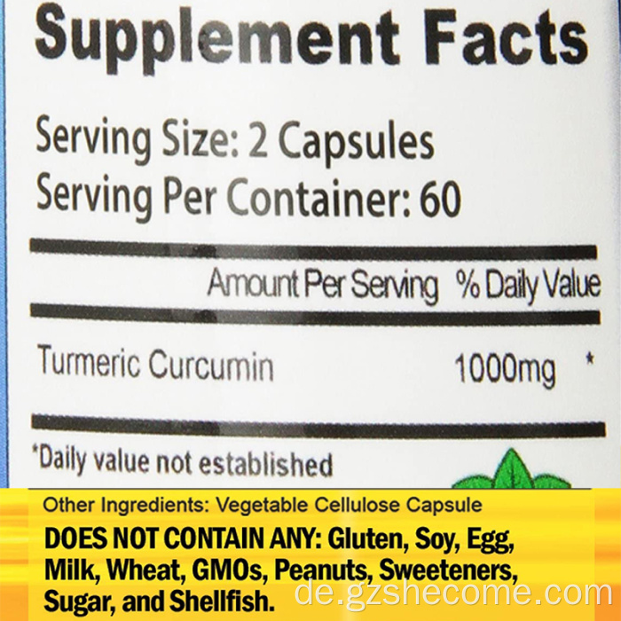 Kurkuma -Curcumin -Schwarz -Pfeffer -Extrakt -Kurkuma -Supplement